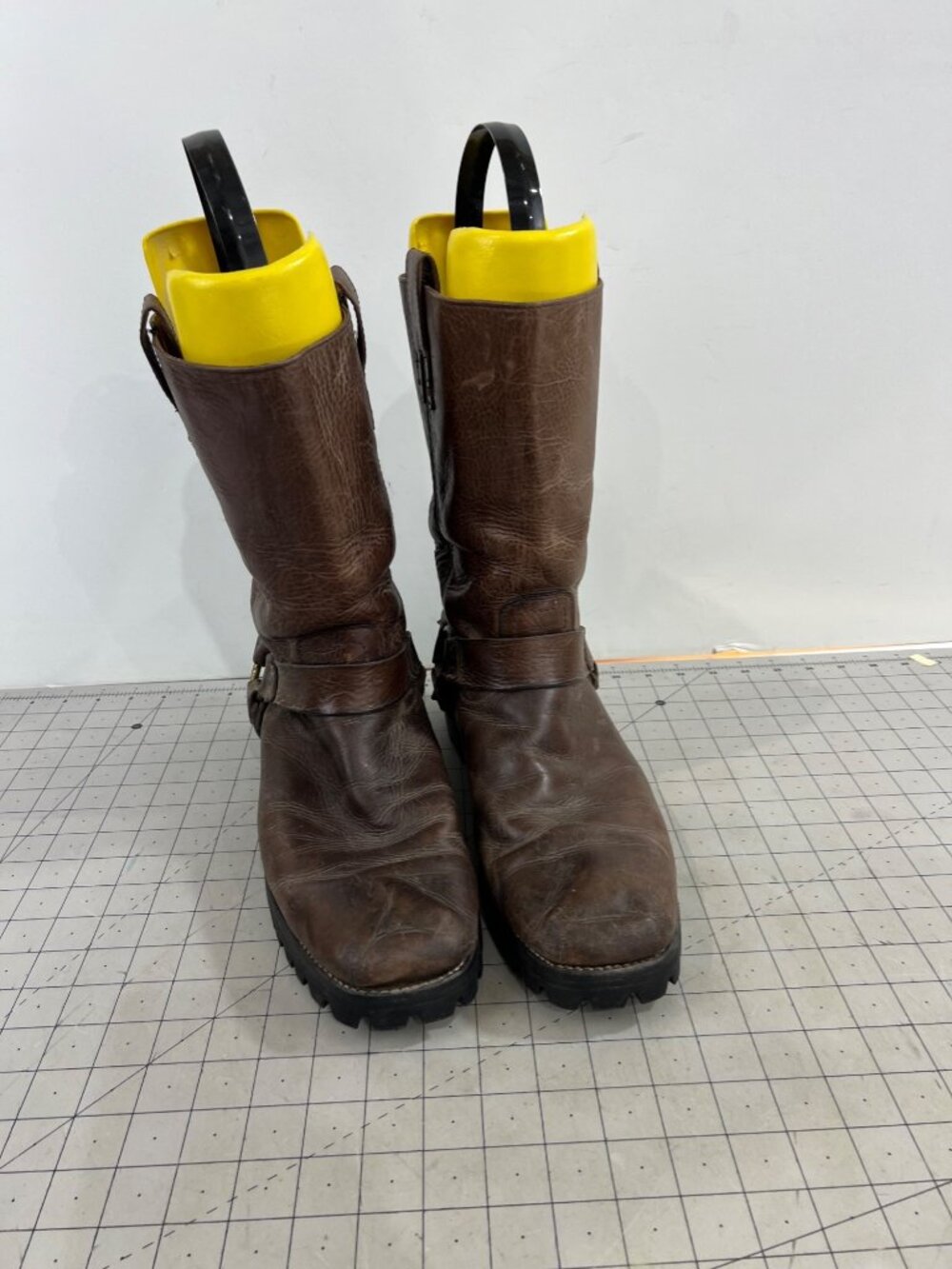 Vintage Frye Brown Leather Harness Boots Lug Sole - Men's Size 12